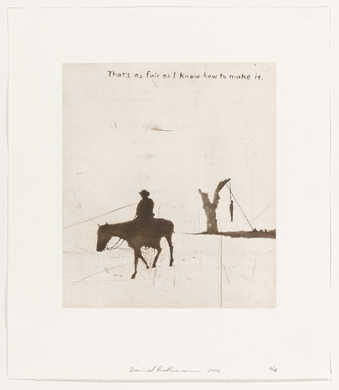an image of cowboys and text, printed in sepia
