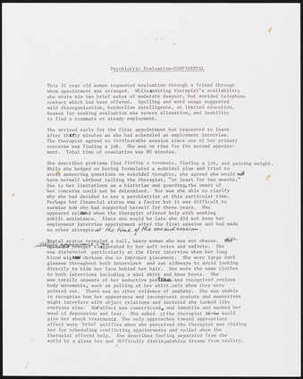 Photograph of text of psychiatric evaluation.