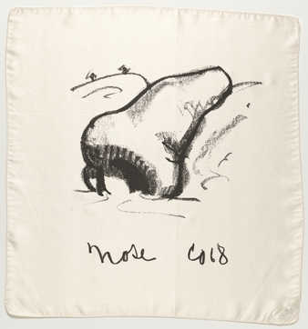 silk handkerchief printed with image of nose; imprinted "Nose" and initialed