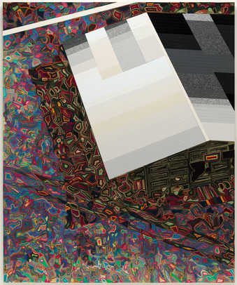 An abstracted representation of an aerial view of the grounds of the Jonestown massacre November...