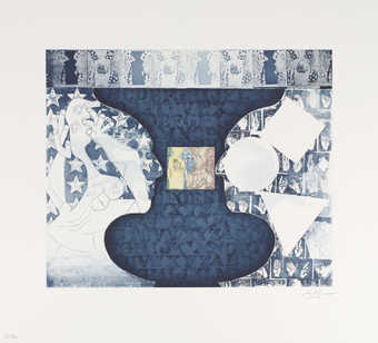 A six color intaglio with multple layers of imagery.