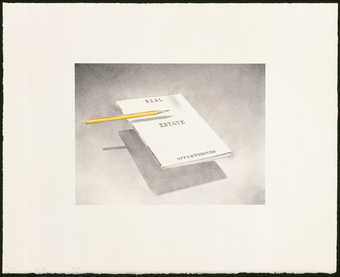 A black and white image of a book with the words Real Estate Opportunities on the cover