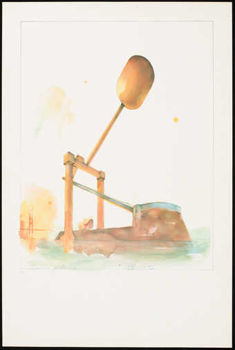 An image of a drum pedal in orange, blue and yellow.  Published on the occasion of...