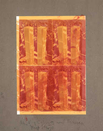 Postcard proofs, each example smeared by hand with shoe polish