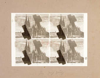 offset lithograph depicting Cologne cathedral, signed by Beuys within rectangle.