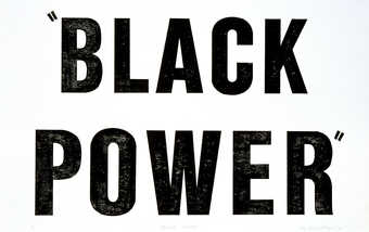 The words  "BLACK POWER" printed in black ink from a rubber stamp.  From a suite of...
