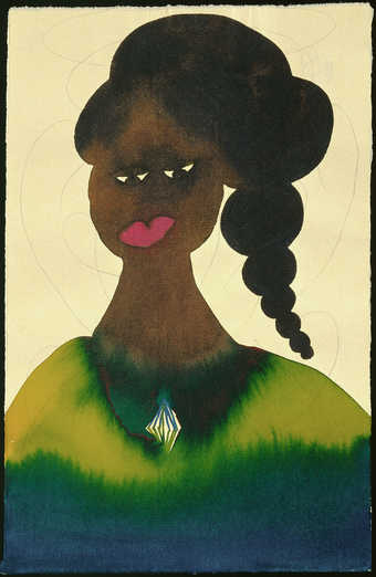 An image of a woman wearing a necklace and a braid in her hair.