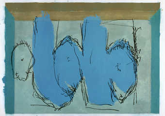 Relief from one ethced magnesium plate printed in blue; lithograph from two aluminum plates...