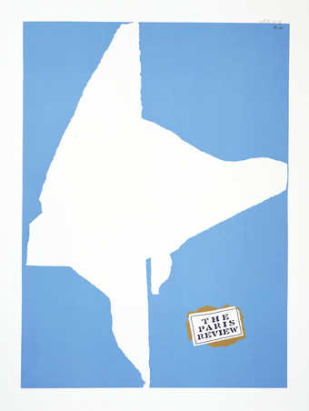 A screenprint printed in blue, black, and brown.  This editioned poster was donated to the Paris...