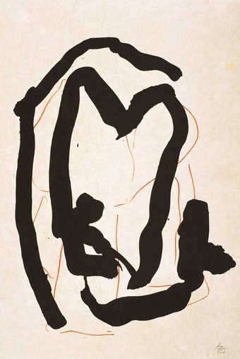 A lithograph from two aluminum plates printed in sanguine and black.