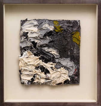 abstract portrait of a nude woman from the chest up; heavily encrusted paint, built up to form...