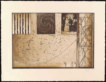 Images of Johns' father, as an infant, with family, a  partial image of Johns' flag, an...