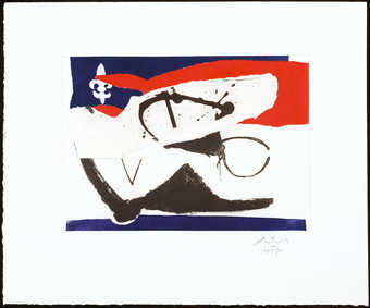 An aquatint from two copper plates printed in red and blue; lift-ground etching and aquatint form...