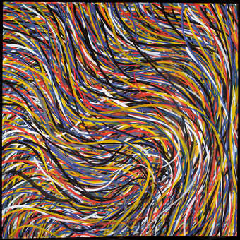 colorful bands of wavy lines running from upper left to lower right and overlapping