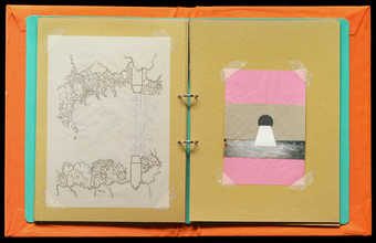 A set of five artists books containing works of various medium.  When the books are closed and...