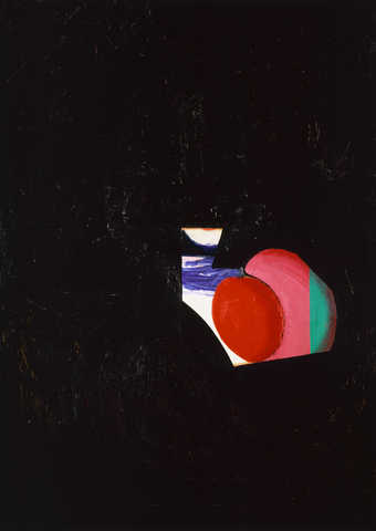 Most of image is masked by black overpainting.  Small area of image left uncovered RC red round...