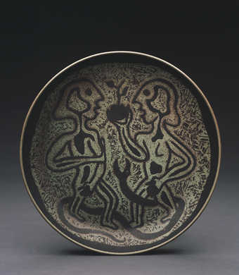 Adam and Eve with snake and apple on plate