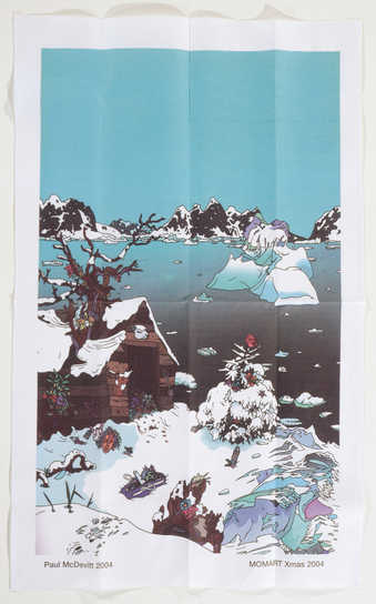 A stylized nativity printed on a tea towel