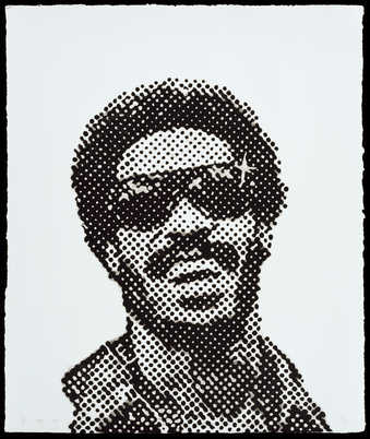 A benday dot image of Stevie Wonder from a record album cover for the 1970"s