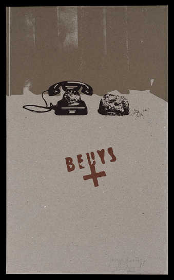 silkscreen on felt board from photograph of object Earth Telephone, 1969
