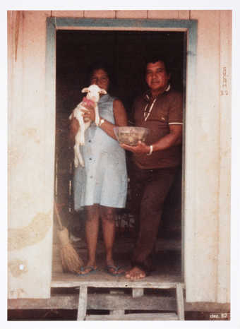 An image of a Brazilian couple and two views of the interior of their home