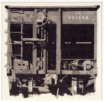 a detail of the side of a train car