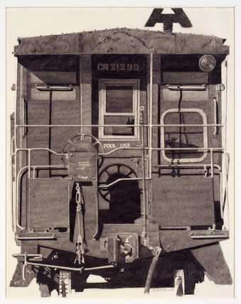 a detail of the side of a train car