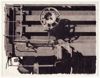 a detail of the side of a train car