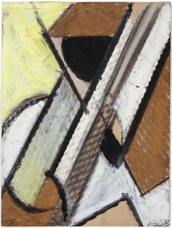 A multi-colored abstract composition, areas of copper metallic pastel