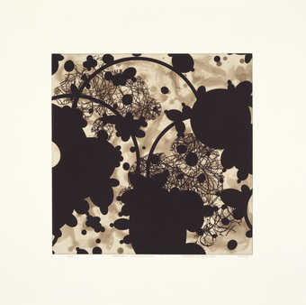 Lithographic pencil on stone with deletions creating positive shapes printed in Shop Mix black on...