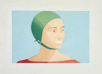 an image of a woman wearing a green swim cap