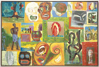 A rough grid-like pattern on the canvas, each containing a different image.