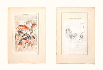 abstract forms over pages from a book