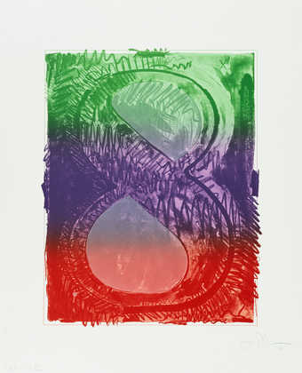 A color image of the figure 8.  A lithograph from one stone and two aluminum plates.