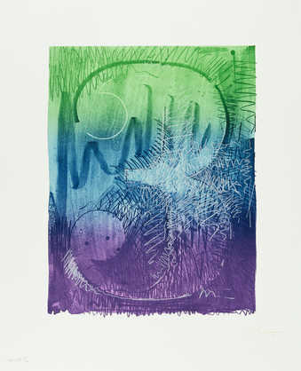 A color image of the figure 3.  A lithograph from one stone and two aluminum plates.