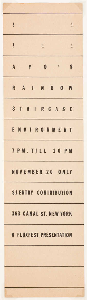 Black print on a cream-colored paper.  Designed by George Maciunas.  Invitation to an event Nov....