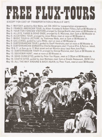 Black text on white paper; the text lists the day, title of the tour, the guide, the time and the...