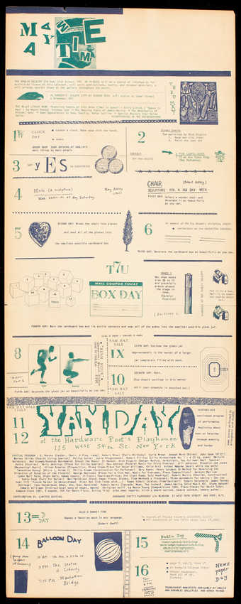 Green and blue print on white paper; printed both sides; a calendar of events for Yam Festival,...
