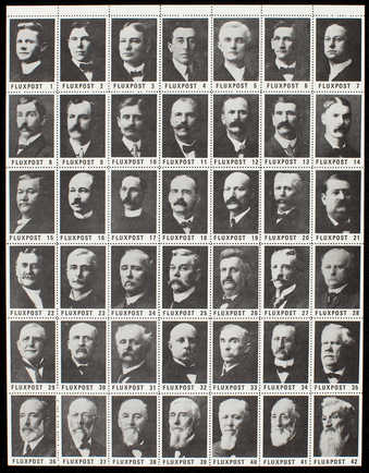 A sheet of 42 black and white stamps on gummed, perforated paper.