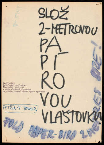 Sheet with tex,  handwritten text in blue marking ink and ballpoint in English and black marking...