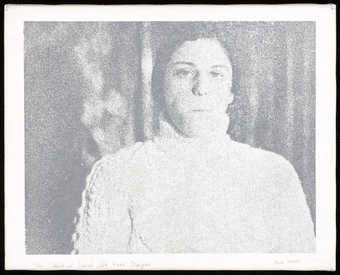 Silkscreened grey ink on white canvas.  Signed lower right "Alison Knowles" in gray ink...