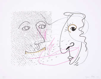 A line drawn image of a face, frontal and in profile