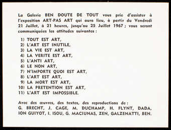 White card stock with black print; printed on both sides.  Text is in French.  A...