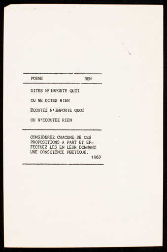 Black print on paper. The text is in French. A poem by Vautier.