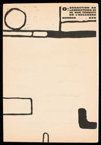 White paper with black print; stapled upper left.  Text is in French.  A 7-page booklet composed...