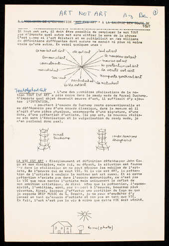 3 pages of black print on white paper.  Handwritten additions by Vautier.  Text is in French. ...
