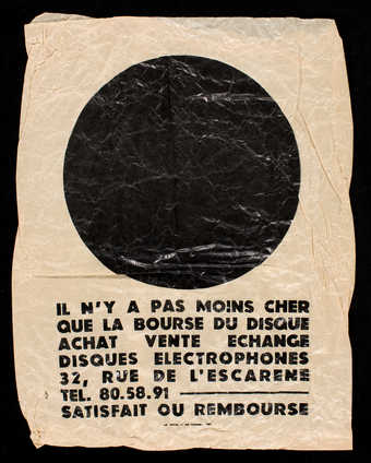A paper bag with black letterpress. Text is in French. Used in Ben's record store in Nice.
