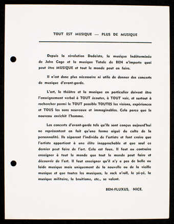 Black print on white card stock. Text of an essay is in French. Printed one side.  On left side 2...