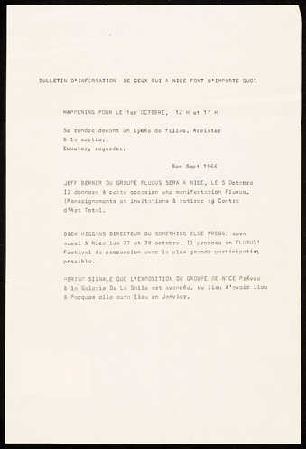 Black print on white paper. Text is in French. A "Bulletin of Information" announcing...